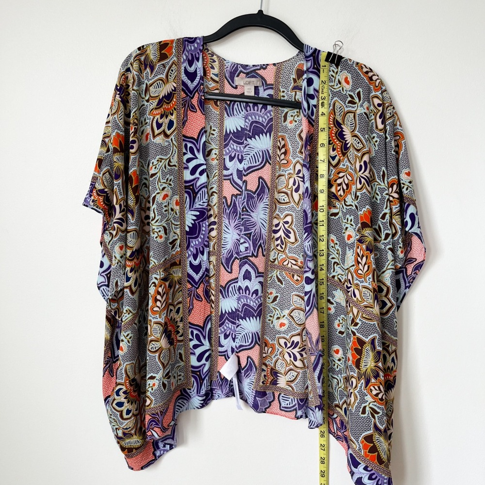 LOFT Boho Paisley Floral Open Front Kimono Top Womens XS Small Purple Orange - Picture 5 of 9